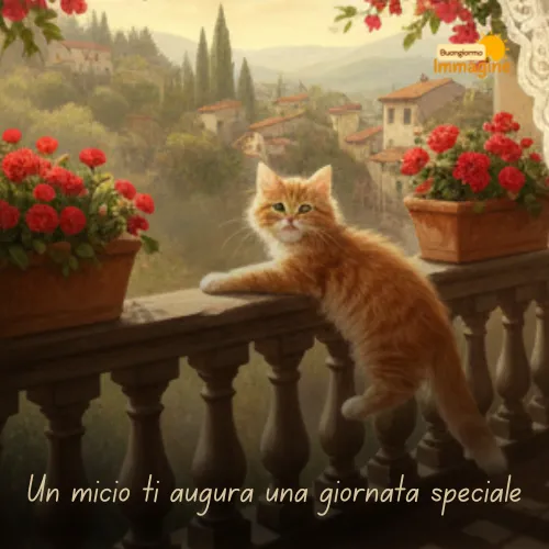 Immagini Buongiorno Gratis per Iniziare la Giornata con un Sorriso 54 Un micio ti augura una giornata speciale